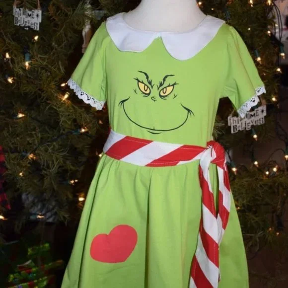 green emerald velvet dress Grinch Polka Dot Dress 7/8